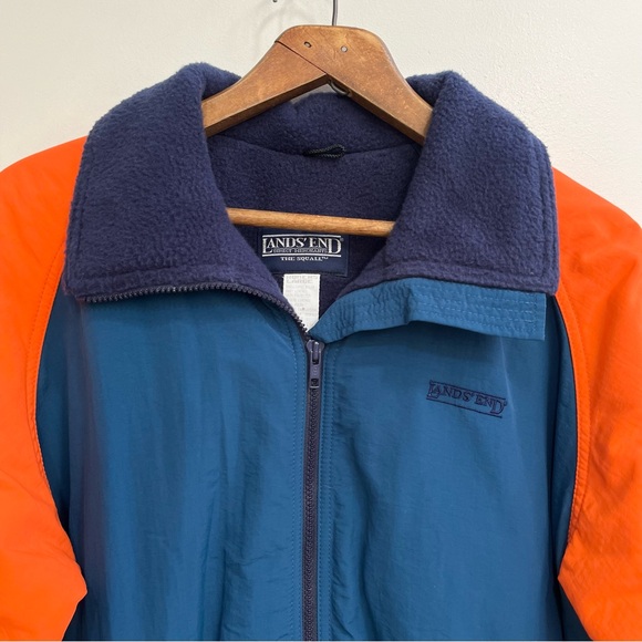 Vintage Lands End Color Block Fleece Lined Blue Orange Jacket Coat Womens Large - Picture 3 of 9